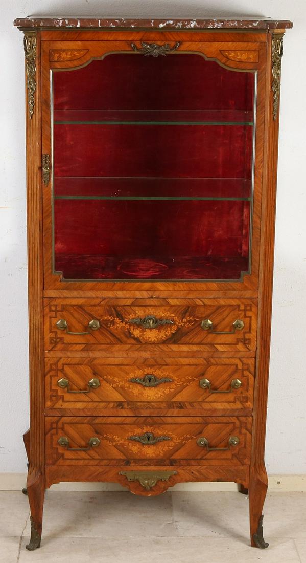Antique French walnut single door showcase with bronze (1 of 1)