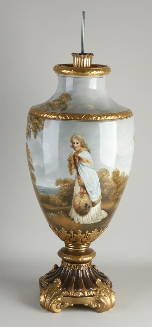 Large hand-painted porcelain lamp base with gold / (1 of 3)