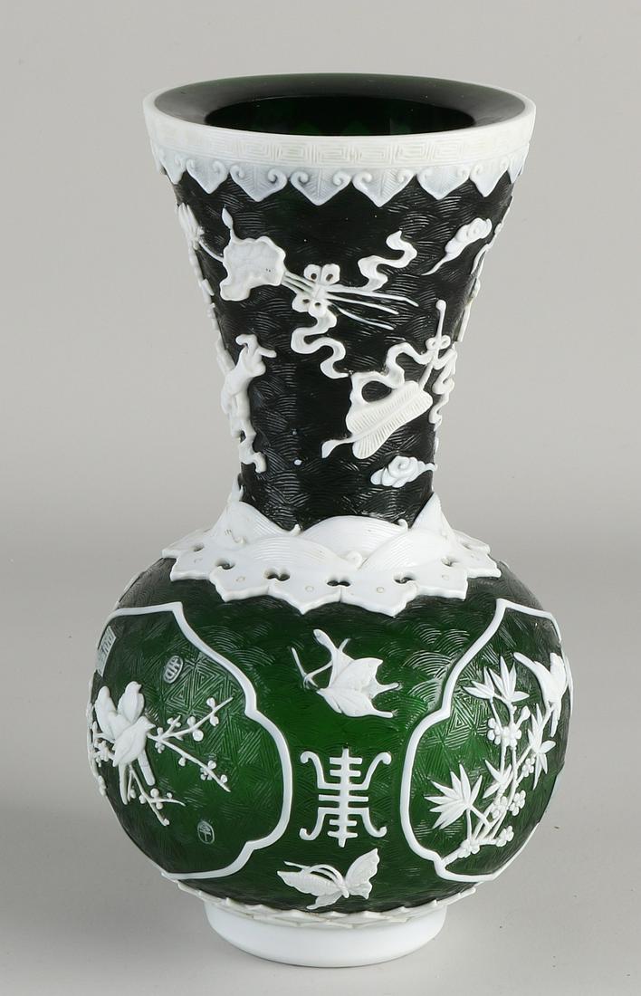 Signed Chinese Peking glass vase with valuables, (1 of 2)