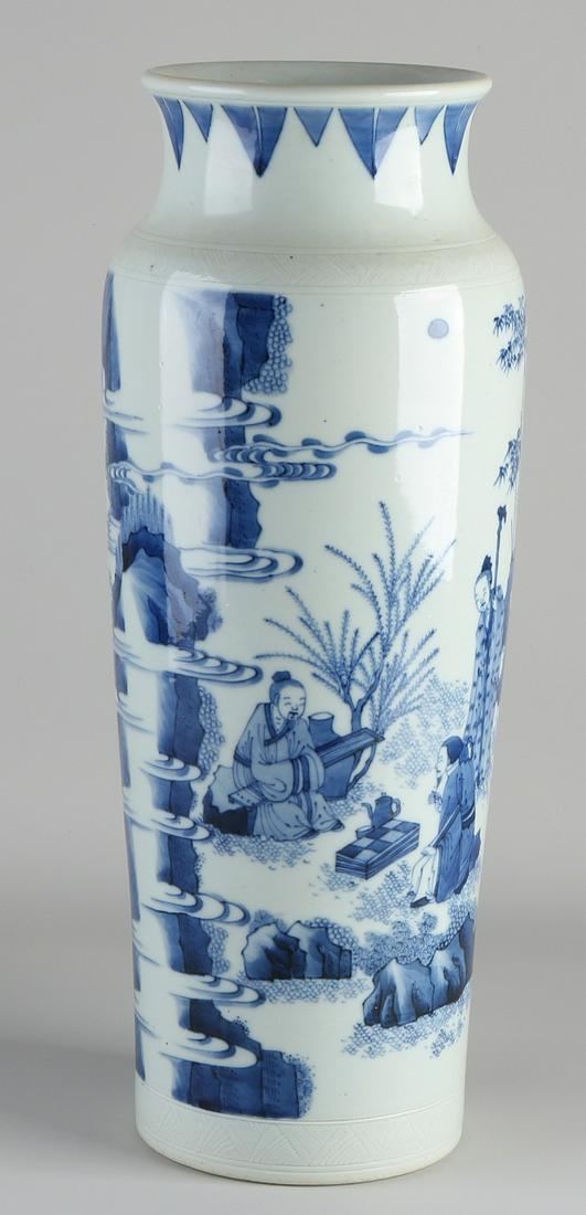 Large Chinese porcelain roll vase with figures in (1 of 3)