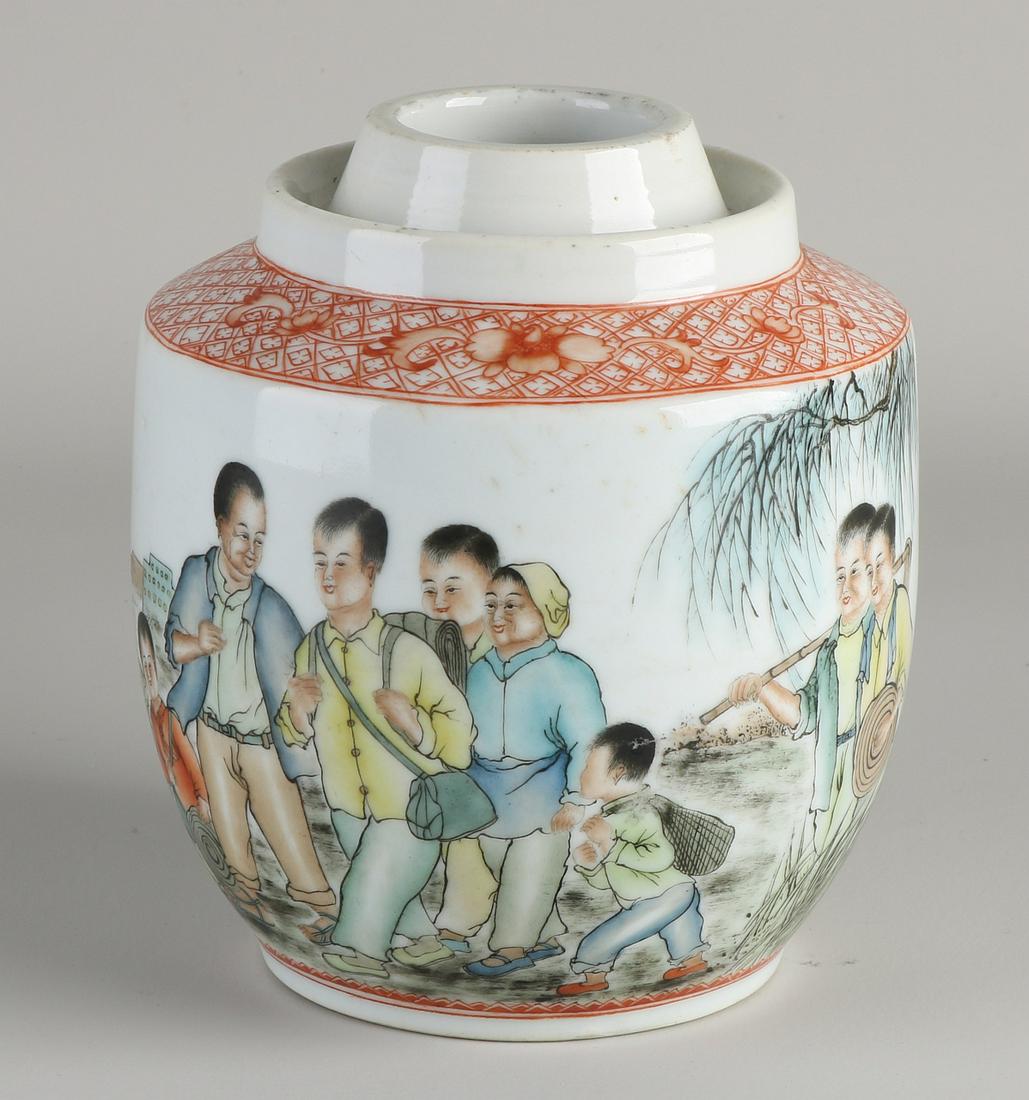 Chinese republic porcelain incense vase with figures / (1 of 3)