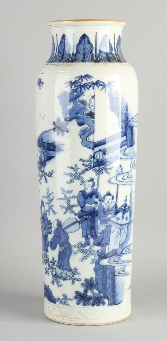 Large Chinese porcelain roll vase with figures in (1 of 3)