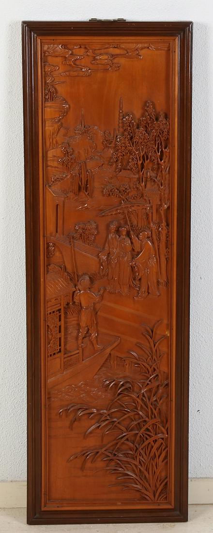 Chinese wood carving in frame. 20th century.  (1 of 1)
