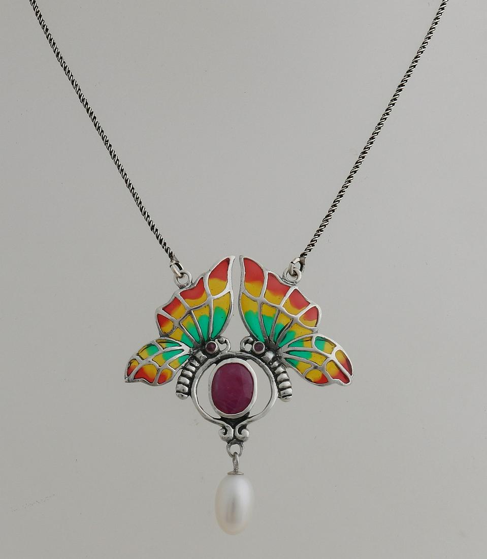 Silver choker, 925/000, with enamel pearl and (1 of 1)