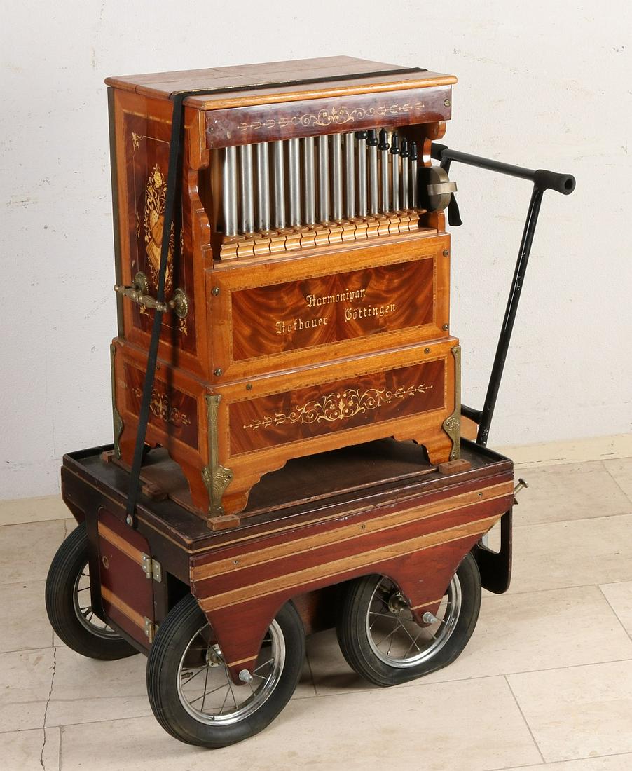 Mahogany German barrel organ with intarsia. By (1 of 2)