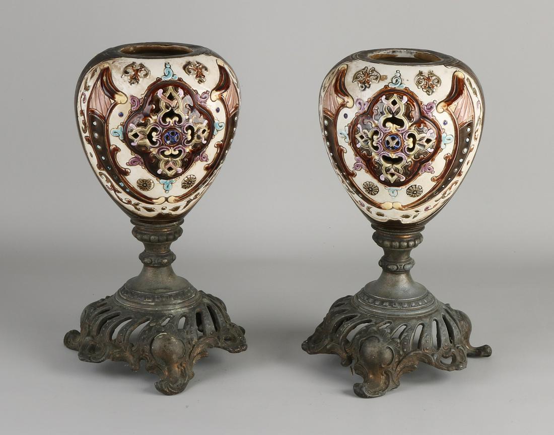 Two antique Majolica goblets (lamp bases). With (1 of 1)