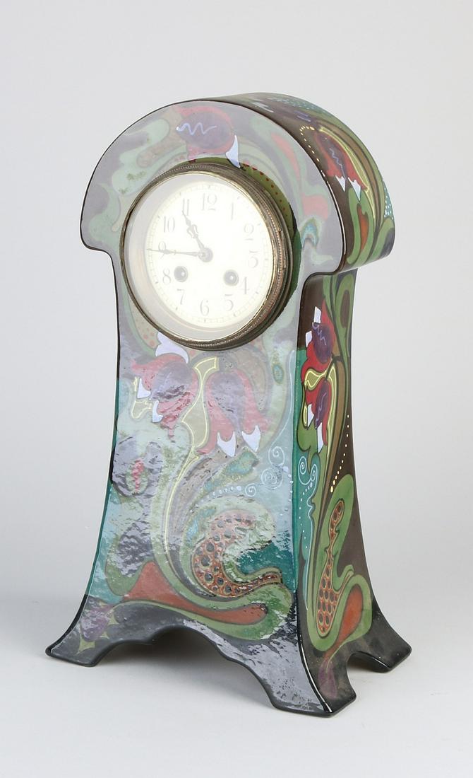 Antique polychrome Dutch Gouda pottery clock.  (1 of 1)