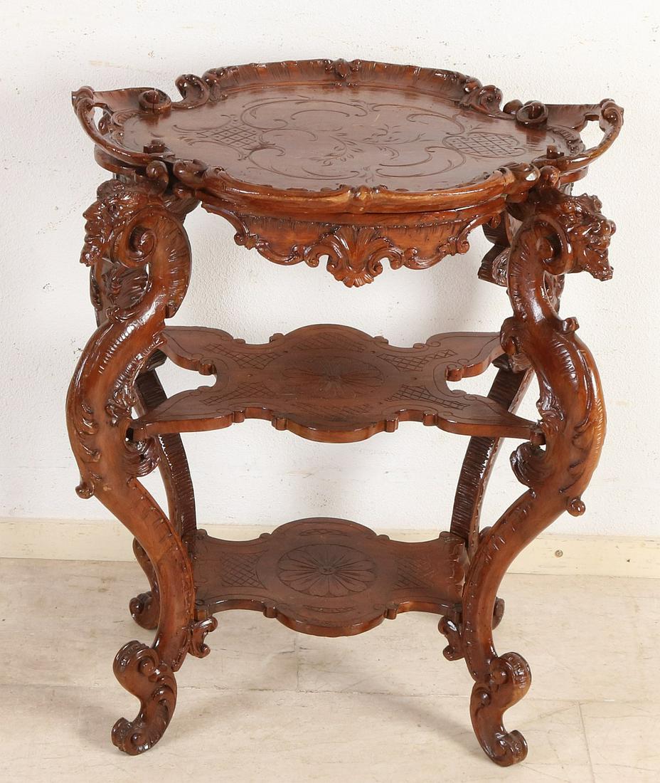19th Century French walnut carved etagere table with (1 of 2)
