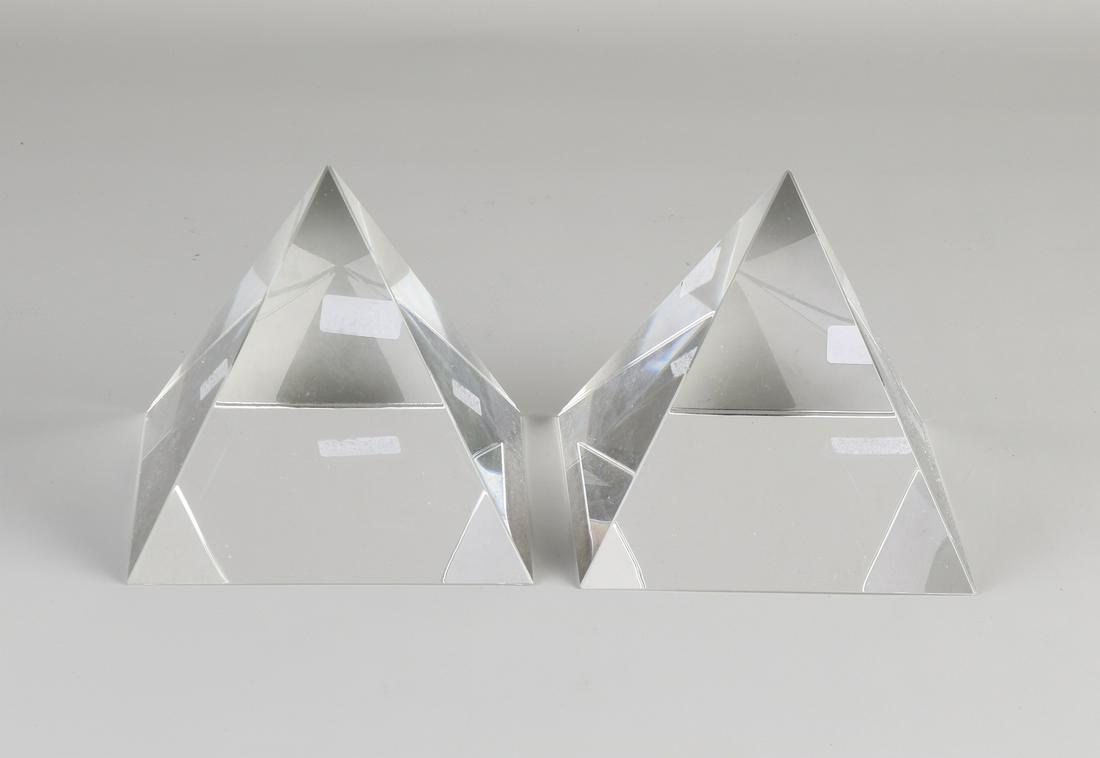 Two pyramid-shaped crystal glass press papers, 21st (1 of 1)
