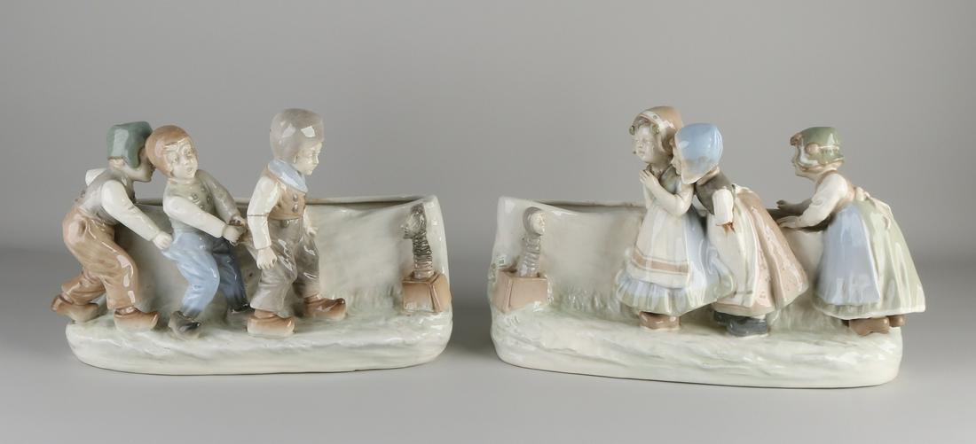 Two antique Czech amphora ceramic flower boxes with (1 of 1)