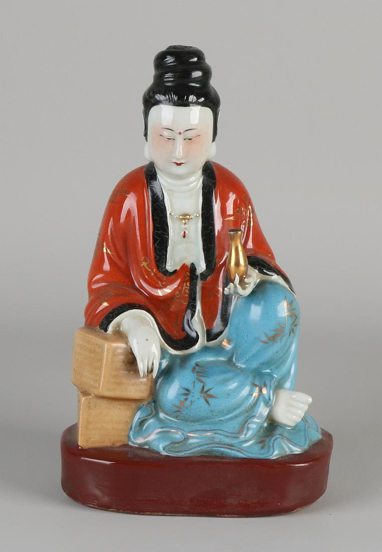 Chinese porcelain Buddha figure. Polychrome + gold (1 of 3)