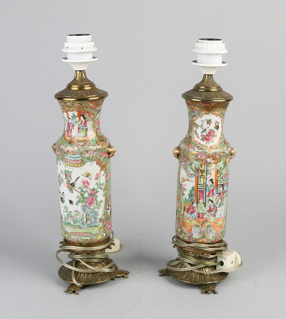 Two antique Chinese / Cantonese porcelain lamp bases (1 of 2)