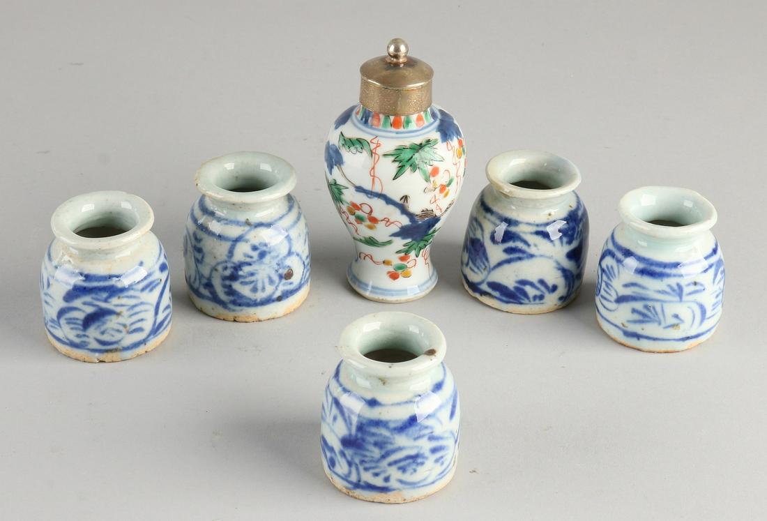 Six small Chinese porcelain vases with floral (1 of 1)