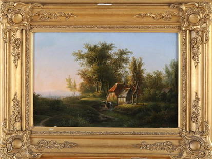 Willem de Klerk. 1800 - 1876. Landscape with watermill.: Willem de Klerk. 1800 - 1876. Landscape with watermill. Some touch-ups. Oil paint on panel. Dimensions: H 22 x W 34 cm. In good condition.