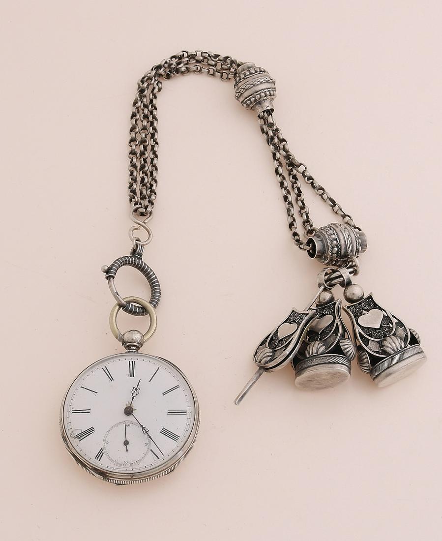 Silver men's watch & chatelaine (1 of 1)