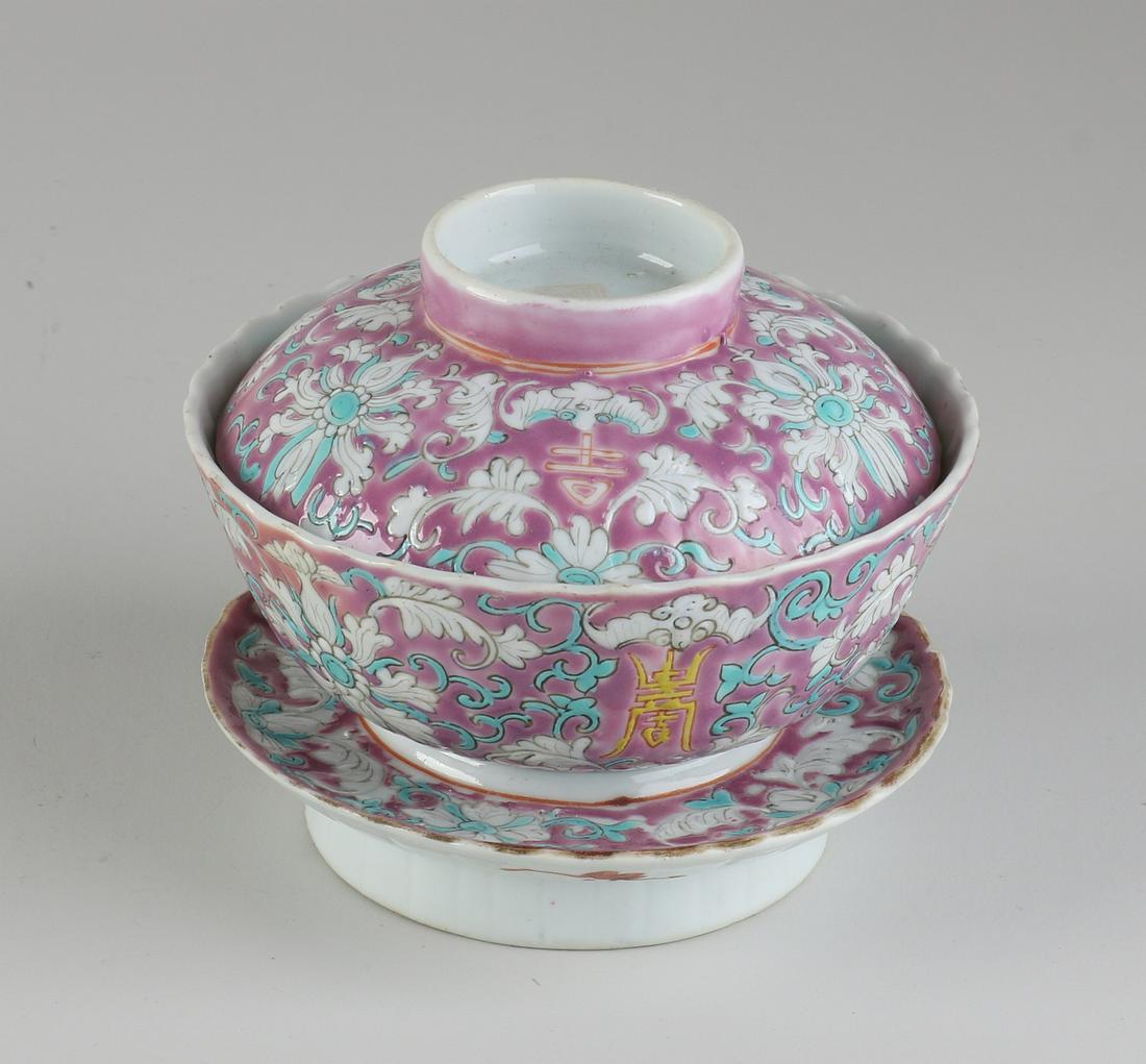 Chinese lidded bowl + saucer