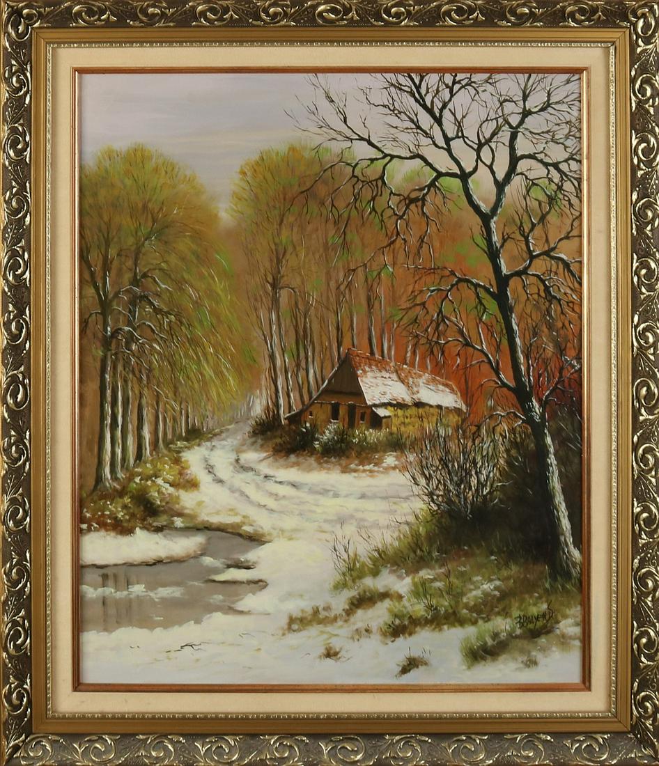 B. Baaijens, Winter view with a farmhouse: Bertus Baaijens, Enschede. Winter view with a farmhouse. Oil on linen. Dimensions: H 60 x W 50 cm. In good condition.