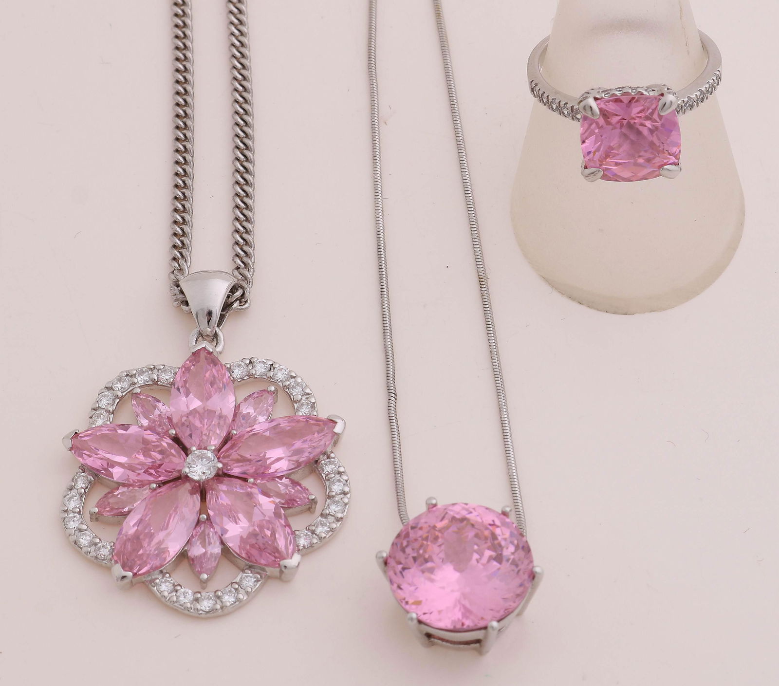 Lot of silver jewelry with pink stone (1 of 1)