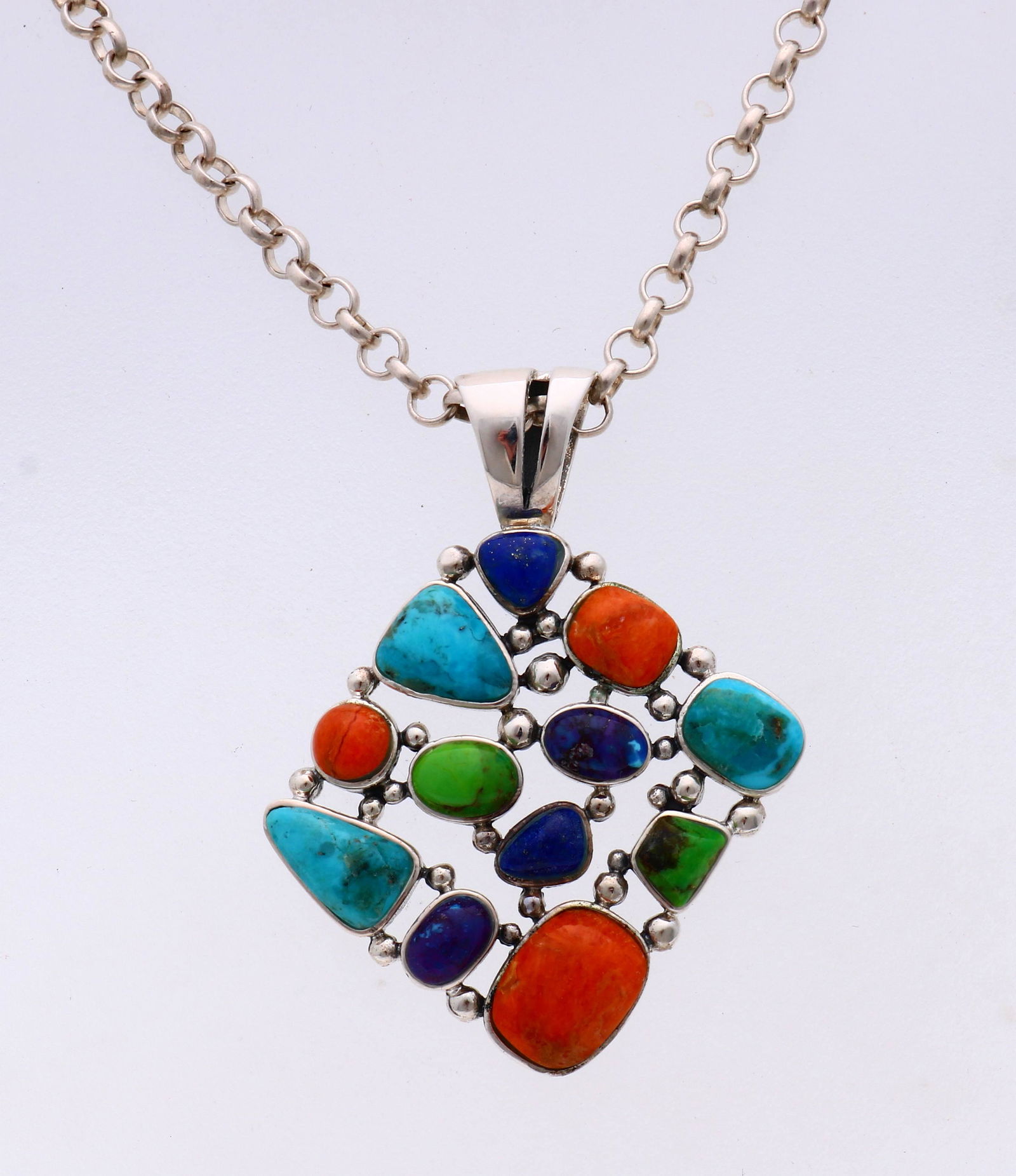 Silver necklace and pendant with precious stones (1 of 1)