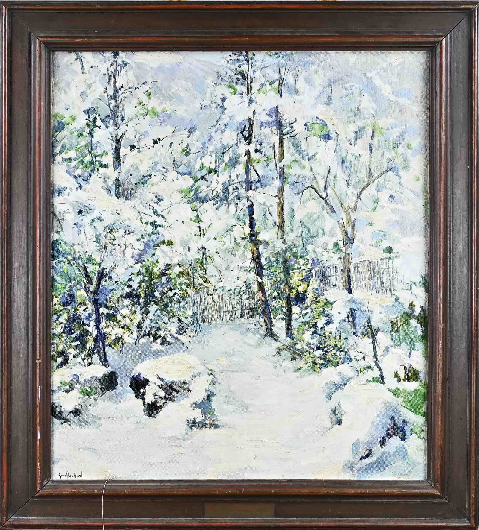 Arrah Lee Gaul, Over the Bamboo Vence: Arrah Lee Gaul. 1883 - 1980. American School. Title: Over the bamboo vence. Oil on linen. Dimensions: H 77 x W 64 cm. In good condition.