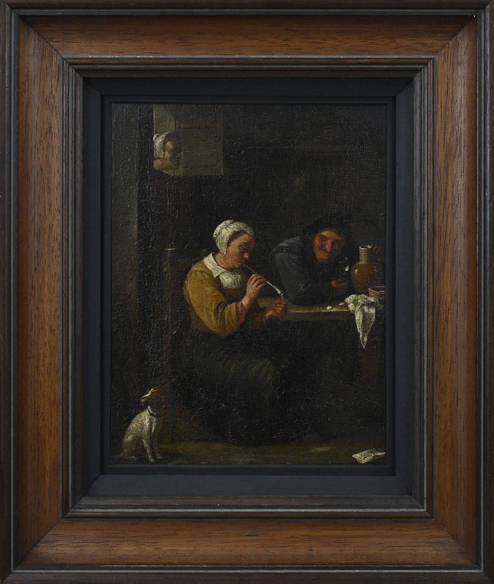 Unsigned, Tavern with a pipe smoking man: Unsigned. 18th century. Dutch School. Tavern with a pipe smoking man. Oil on linen. Dimensions: H 27 x W 21 cm. In good condition.