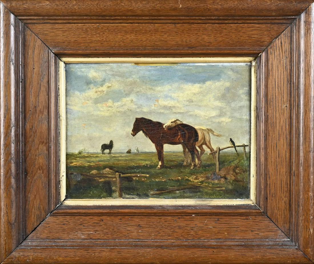 Unclear, Landscape with horses and a bird on a fence (1 of 1)