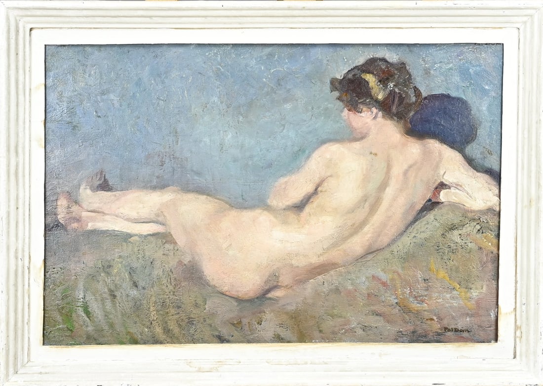 Pol Dom, Reclining female nude: Pol Dom. 1885 - 1978. Reclining female nude. Oil on linen. Dimensions: H 40 x W 61 cm. In good condition.