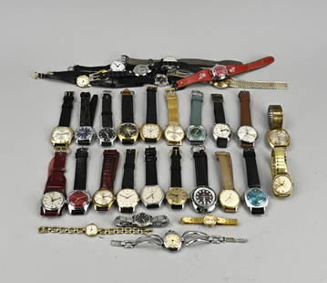 Large lot of watches, approximately 30x: Large lot of watches, mainly mechanical, various models and brands, Commodoor, Plato, Timex, Kienzle, Doxa, Ruhla, Certina, Prince, Safira. In reasonably good condition.