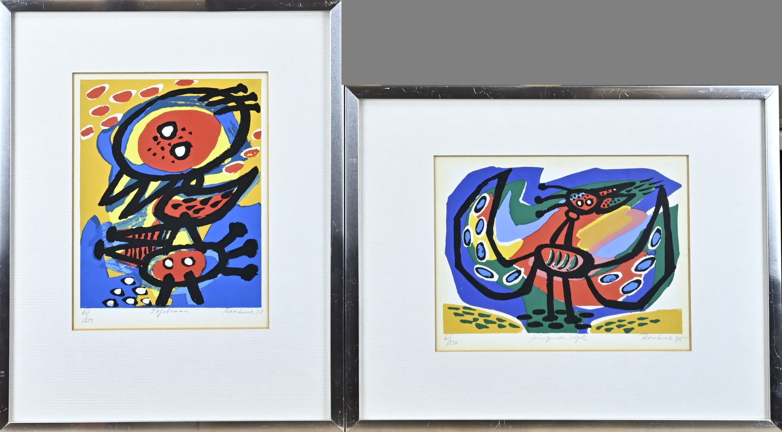 2x A. Rooskens, Birdman + Singing bird: Two works by Anton Rooskens. 1906 - 1976. 1x Birdman, 1975. 1x Singing bird, 1975. Lithograph on paper. Dimensions: H 26 x W 19 cm. In good condition.