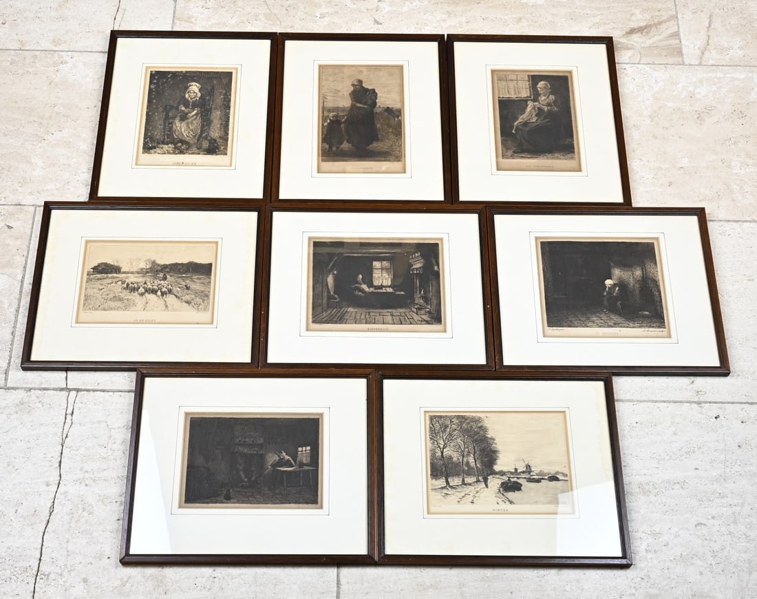 Lot of antique engravings (8x): Lot of antique Dutch engravings. Number: 8 pcs. Including; Allebé, 4x Josef Israëls, Louis Apol, A. Mauve, Blommers. Engravings on paper. Dimensions: H 21 x W 14 cm. In reasonable/good condition.