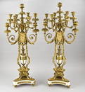 2x 9-Light Carrara marble candle holder, H 90 cm.