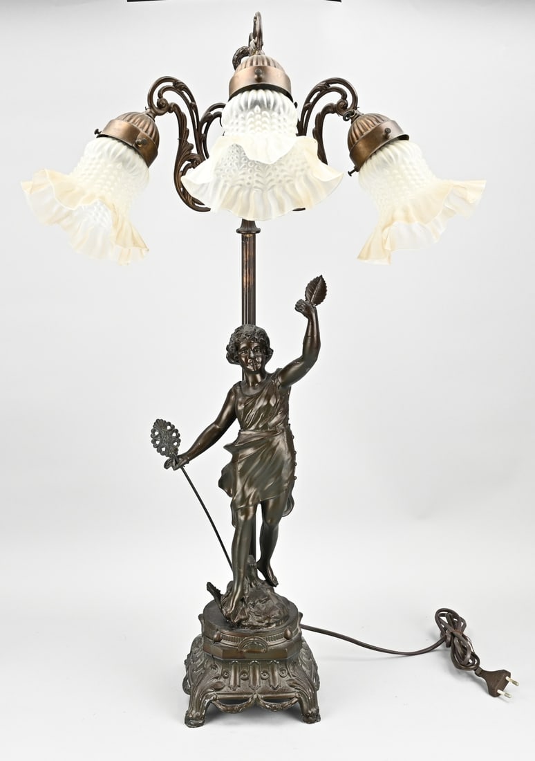 Table lamp, H 77 cm.: Figurative table lamp. Composition metal. Second half 20th century. Dimensions: H 77 cm. In good condition.