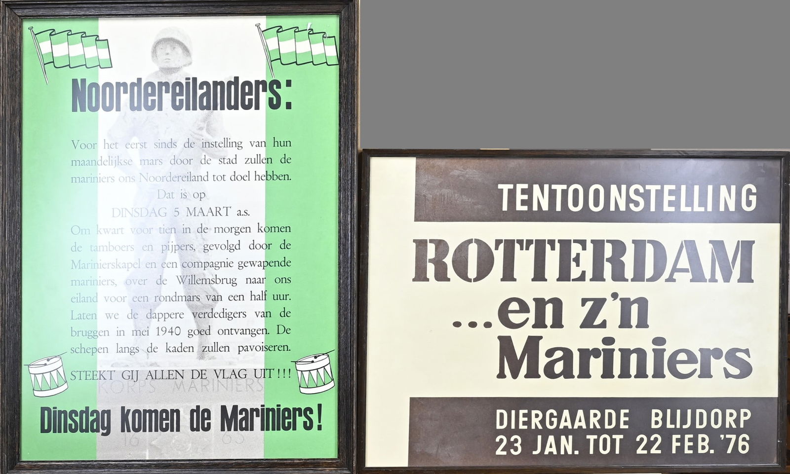 2x Militaria poster, Marines: Two old militaria posters. Marine. 20th century. Dimensions: H 42 x W 55 cm. + H 60 x W 41 cm. In good condition.