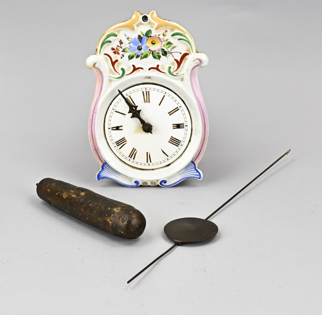 Black Forest clock: 19th Century German Porcelain Black Forest Clock. Size: 20 cm. In good condition.