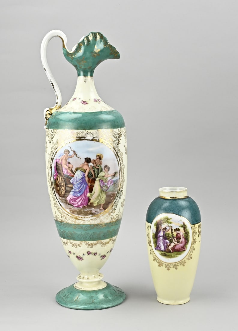 2x French vase: Two antique porcelain vases. France. Circa 1880. Sevres? Dimensions: H 22 - 53 cm. In good condition.