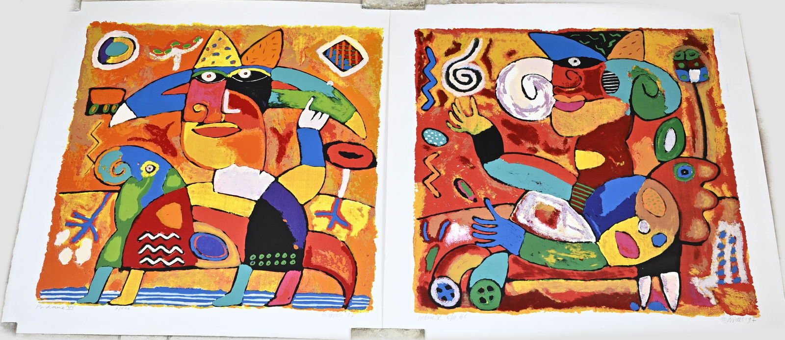 2x Clemens Briels, Fantasy performances: Two lithographs by Clemens Briels. 1946 - . Fantasy performances. Lithograph on paper. Dimensions: H 70 x W 70 cm. In good condition.