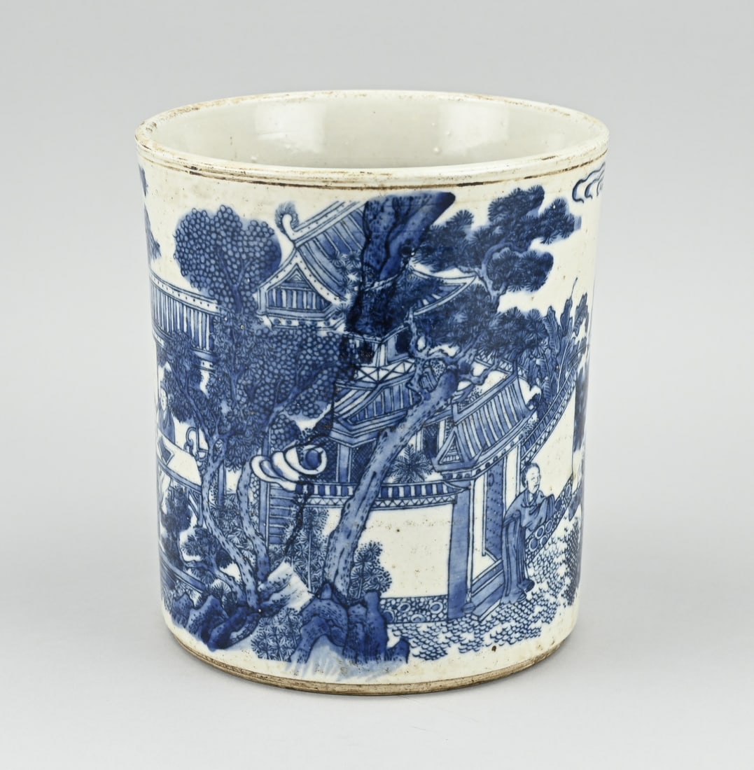 Chinese brush pot Ø 15.2 cm. (1 of 2)
