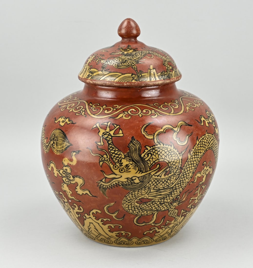 Chinese lidded jar, H 26 x Ø 20 cm. (1 of 3)