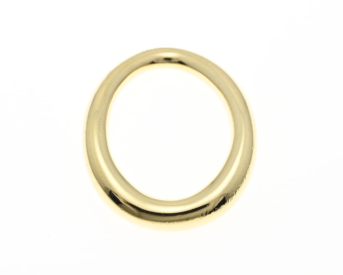 Golden George Jensen pendant, 18 kt: Yellow gold pendant, 750/000, oval open model, George Jensen, Denmark. numbered 1433. Size 21x26mm. approx. 9.3 grams. In very good condition.