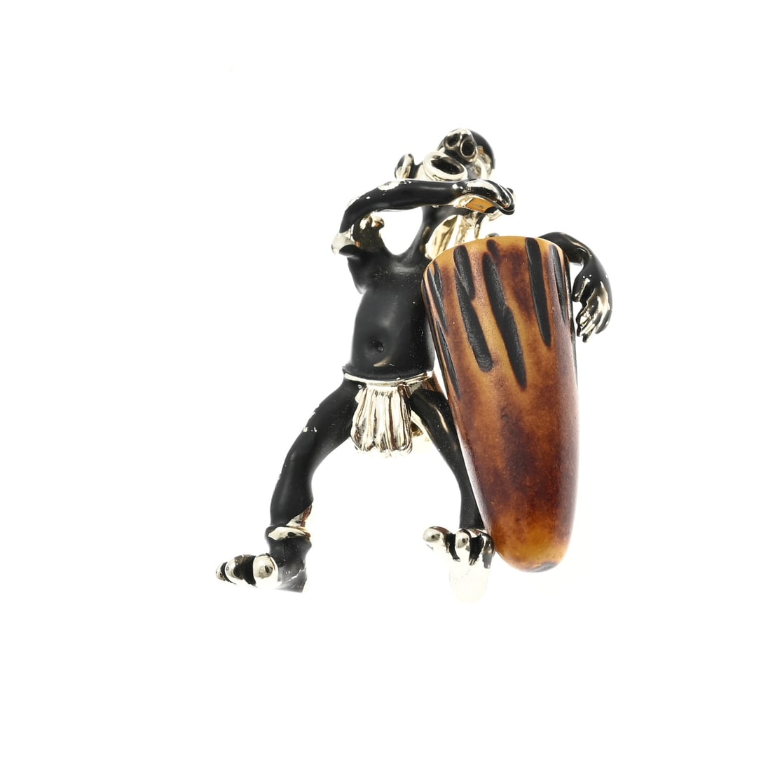 Brooch, African with drum, Fashion house Charles F. Worth: Brooch in the shape of an African with drum. 5x3cm. ca 1950, Fashion house Charles F. Worth. In good condition
