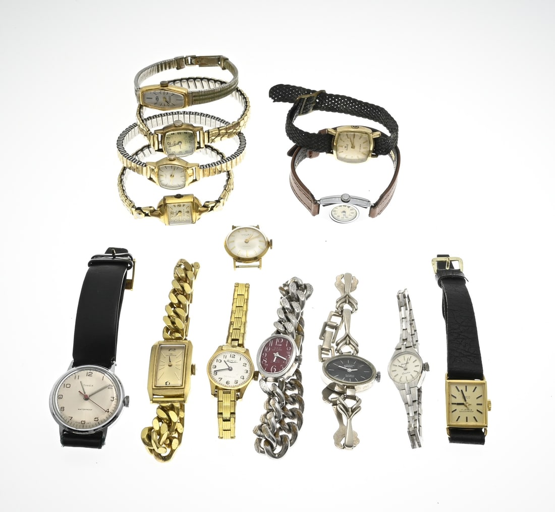 Lot of ladies watches: Lot of ladies' watches including Timex, Osco, Exquisit, Camilla, Junghans, BWC, Zentra, Anker.