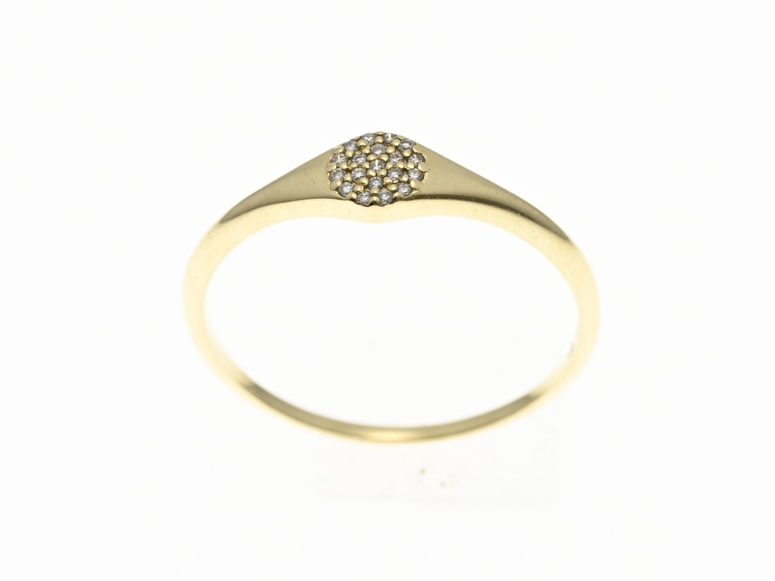 Gold ring with diamond: Yellow gold ring, 585/000, with diamond. Ring with a pave rosette set with small diamonds. ø head 5 mm. ø 57. approx. 1.3 grams. As new