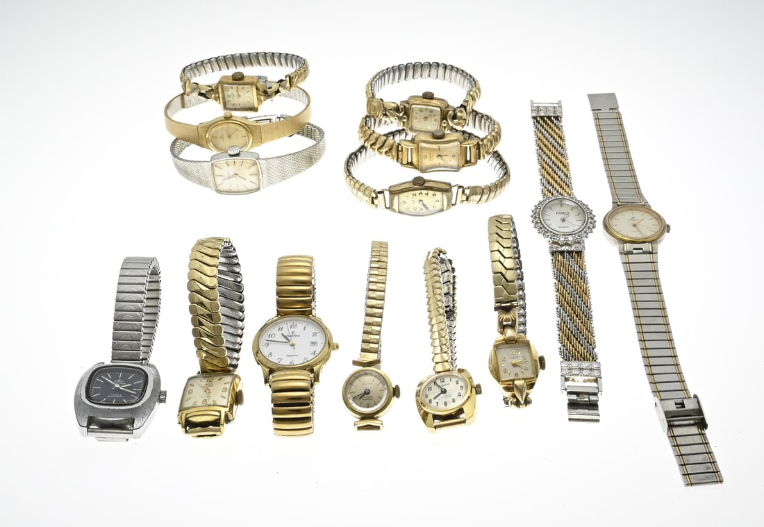 Lot of various watches: Lot with various ladies watches, partly mechanical, vintage, with steel straps. Lorus, Festina, Meister Anchor, Dugena, Junghans.