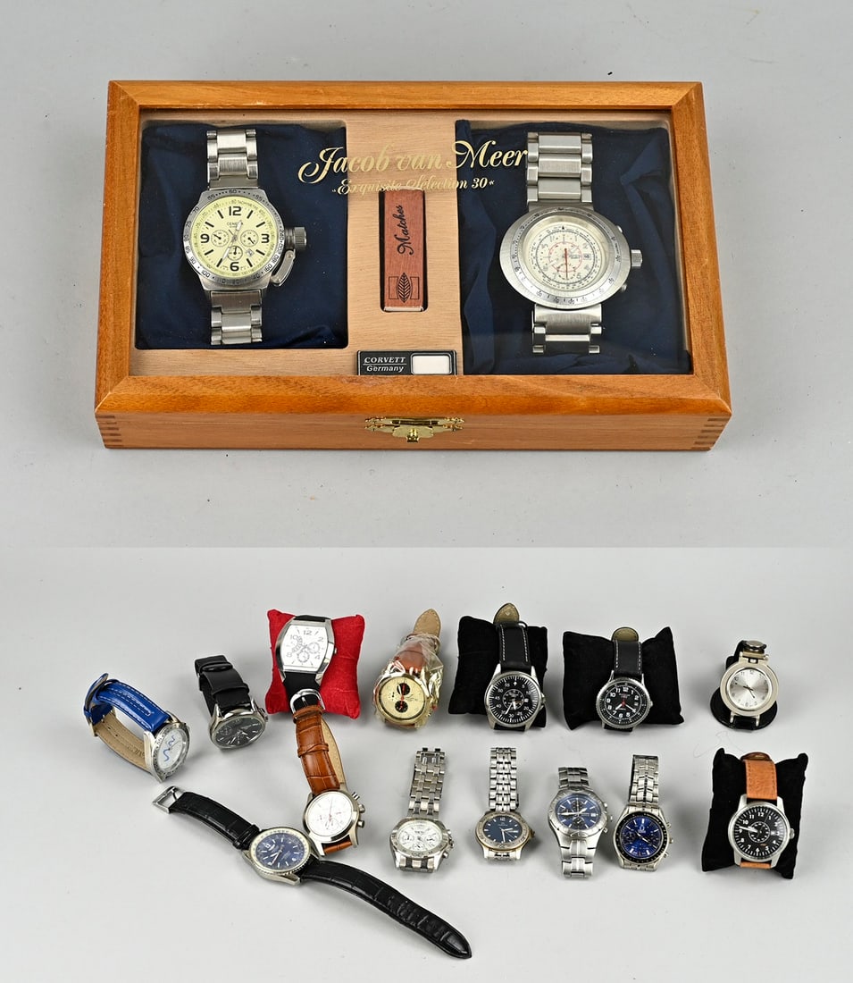 Lot of watches (16x): Lot with 16 watches, quartz watches, various brands; including Fossil, Enzo Tempo, Long Time, Rochemont. In reasonably good condition.