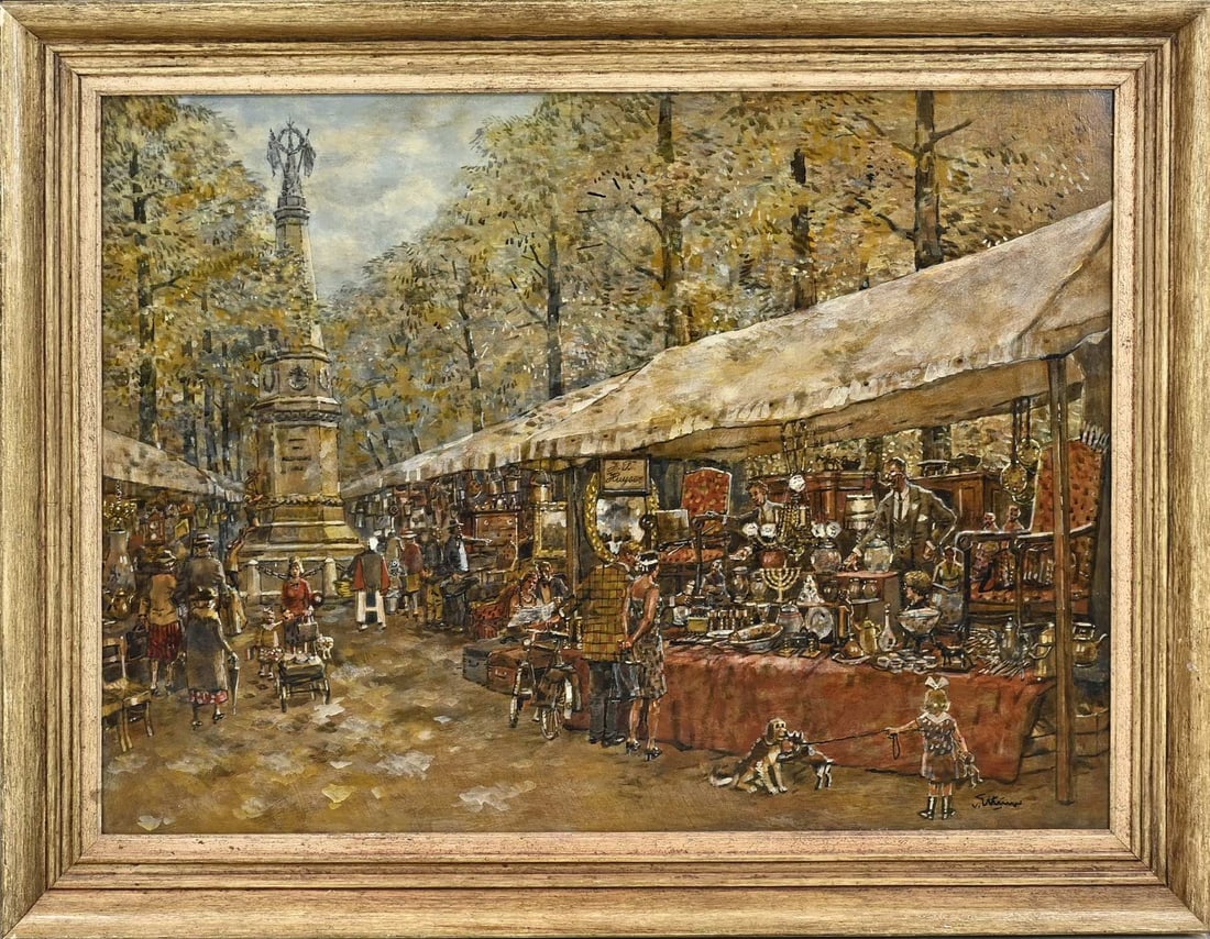 BC Ettinger, The Hague antique market: BC Ettinger. 1916 - 1991. The Hague antique market. Oil on panel. Dimensions: H 60 x W 80 cm. In good condition.