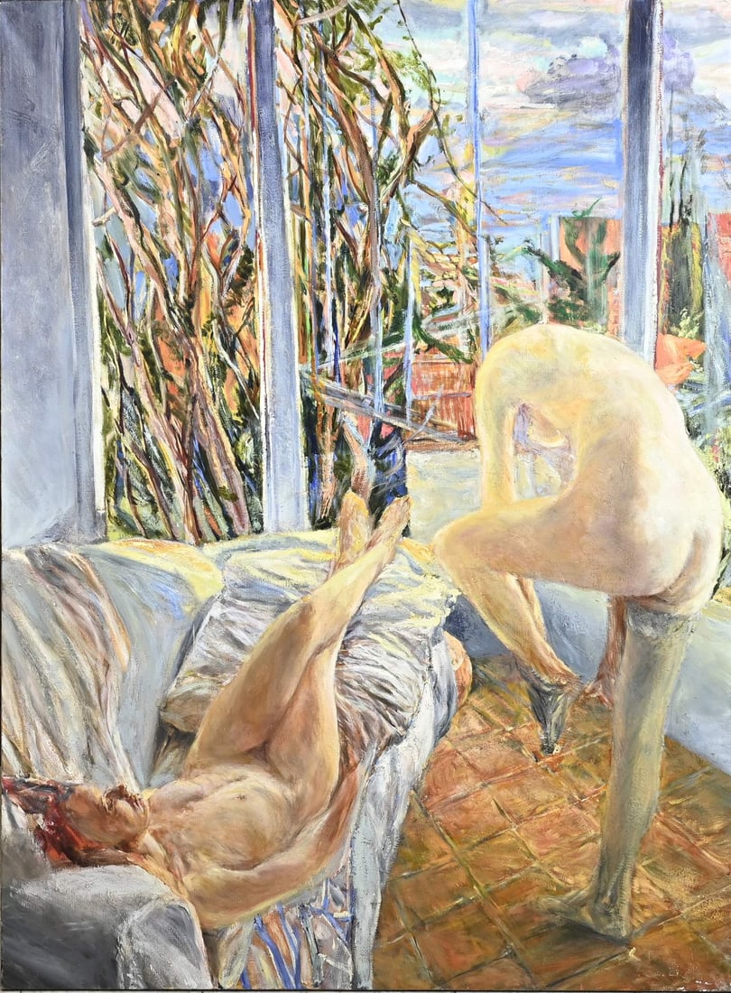 Mirostan Sikorski, Female Nude in Interior: Mirostan Sikorski, 2000. Polish School. Title: Diva Akti. Female nude in interior. Oil on canvas. Dimensions: H 150 x W 110 cm. In good condition.