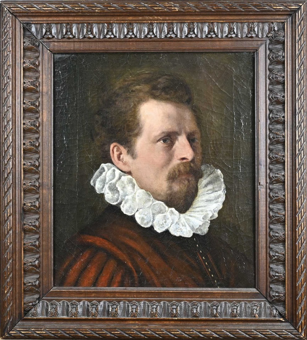 Unsigned, Man with Collar: Unsigned. 18th century. Man with collar. Oil on linen. Doubled. Dimensions: H 44 x W 38 cm. In fair condition.