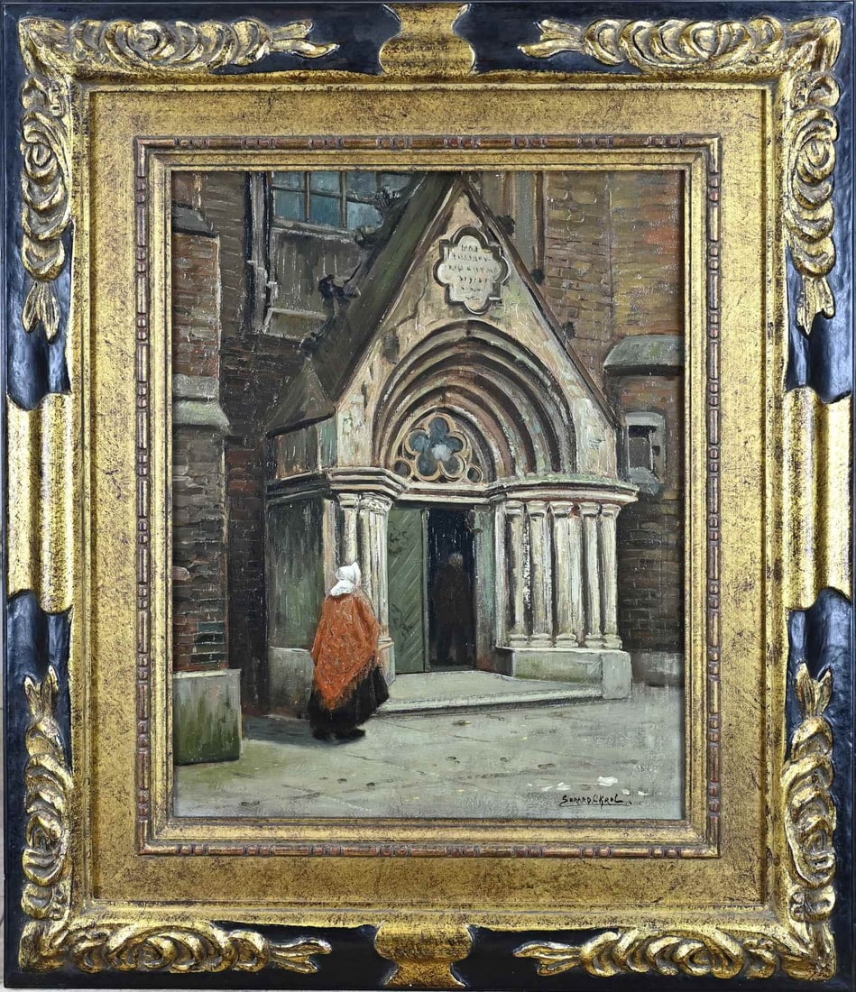 Gerard Krol, St. Jacobus church Enschede: Gerard Krol. 1882 - 1950 Enschede. St. Jacobus church in Enschede. Oil on canvas. Dimensions: H 50 x W 40 cm. In good condition.