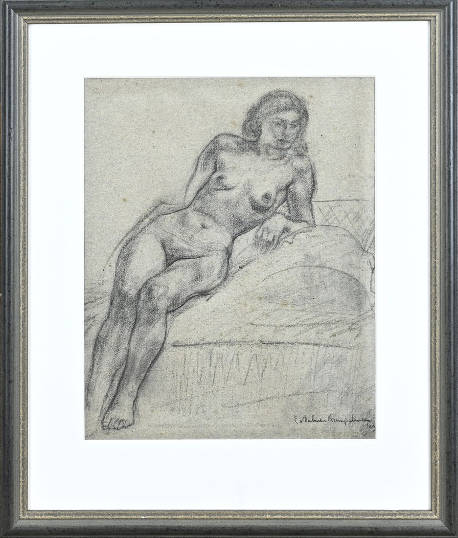 EB van Dulmen Krumpelman, Naked Lady: Erasmus Bernhard van Dulmen Krumpelman. 1897 - 1987. Naked lady. Charcoal on paper. Dimensions: H 29 x W 22 cm. In good condition.