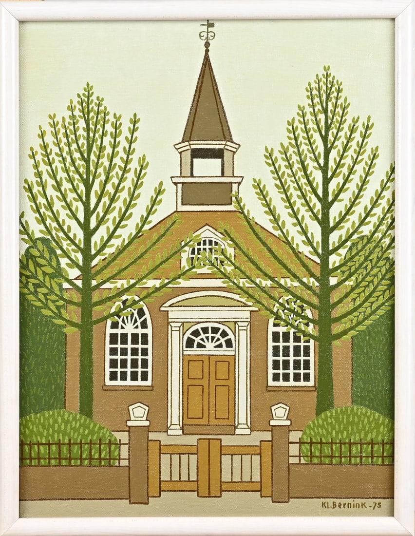 Klaas Bernink, Church Bolsward: Klaas Bernink. 1913 - 1996. Church Bolsward II 1975. Acrylic on linen. Dimensions: H 40 x W 30 cm. In good condition.